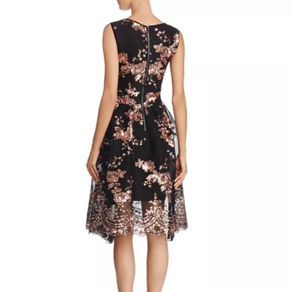 Maje black & rose gold sequin fit & flare midi dress - Small - Picture 3 of 7